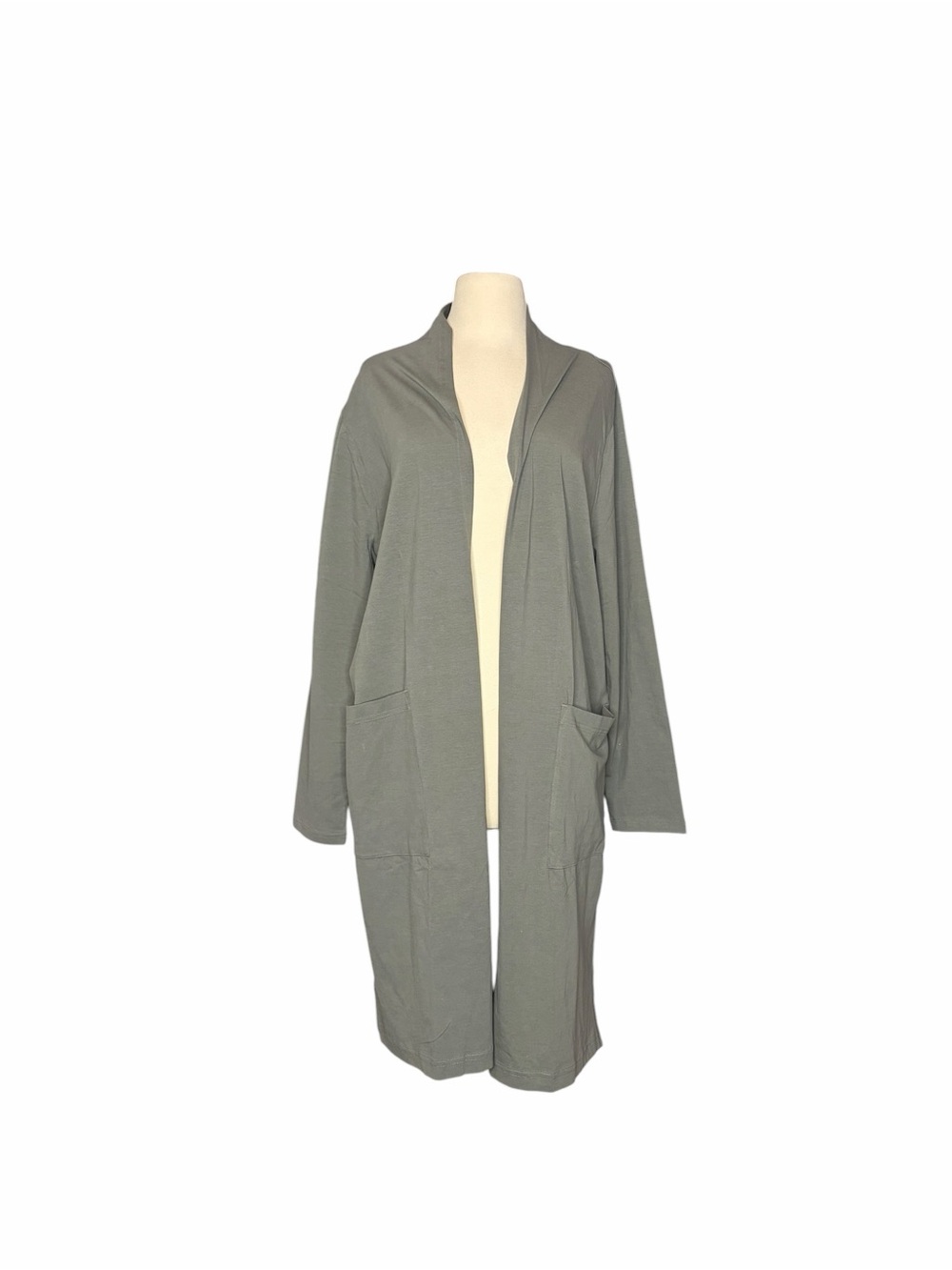 Pact Organic Cotton Cool Stretch Lounge Duster Lightweight Robe Green Gray